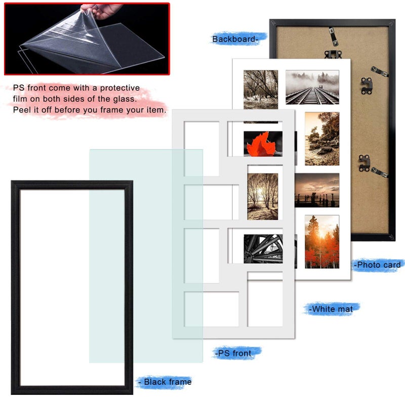 QUTREY 4x6 Black Collage Picture Frames Set of 2, 8 Openings Matted Collage Frame for 4x6 Pictures to Display 16 Multi Photos for Wall - Image 2
